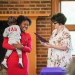 A Family and Consumer Sciences student receives an award at a reception.